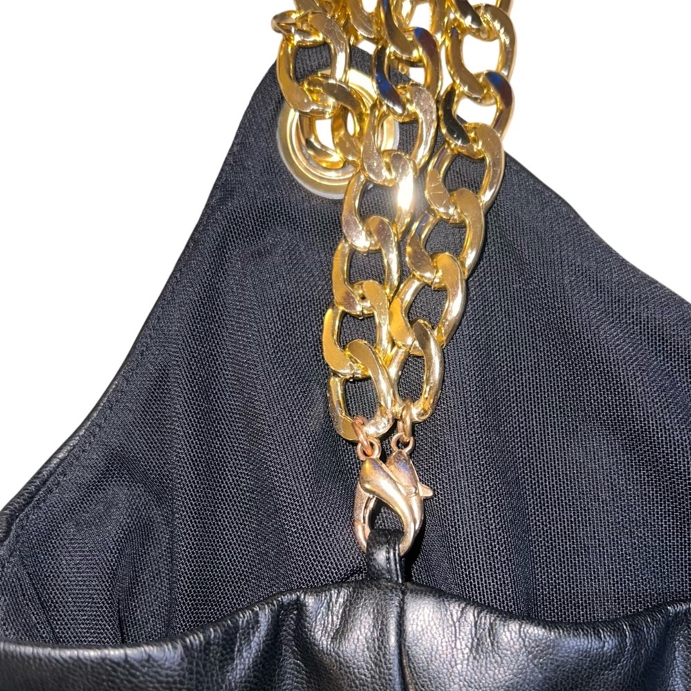 NWT Michael Costello X Revolve Black Faux Leather Maxi Dress Gold Chain Straps S - Picture 10 of 14